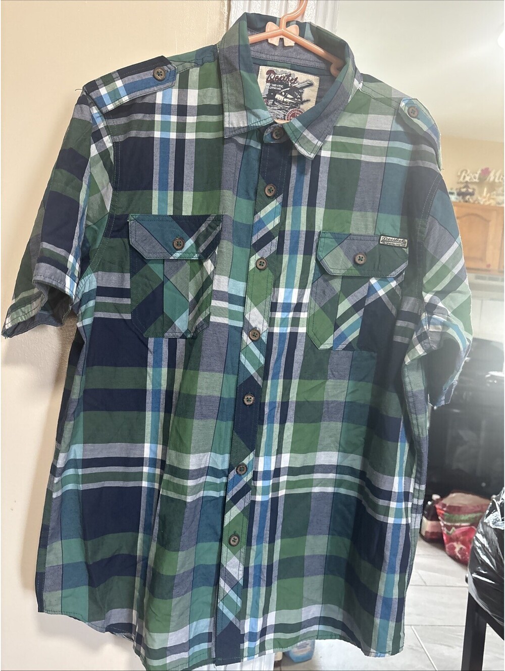 Men's Short Sleeve Plaid Button-Up Decibel Shirt Size 2x